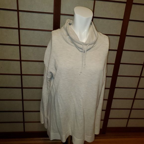 Pure Jill by J.Jill Light Gray/Ivory Waffle Knit Cowl Tunic Sweater PM - Picture 1 of 7